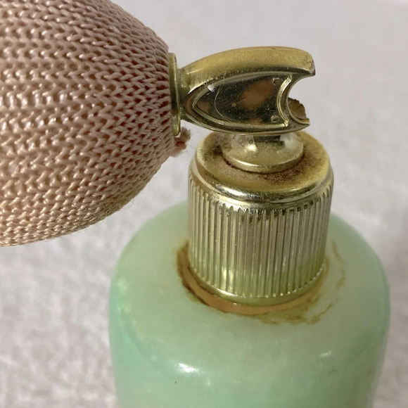 Vintage Pink Green Genuine Alabaster Perfume Atomizer Puff Sprayer Bottle - Picture 8 of 15